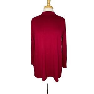 EILEEN FISHER Viscose Jersey Red High Neck Long Sleeve Top Size XS Stretch
